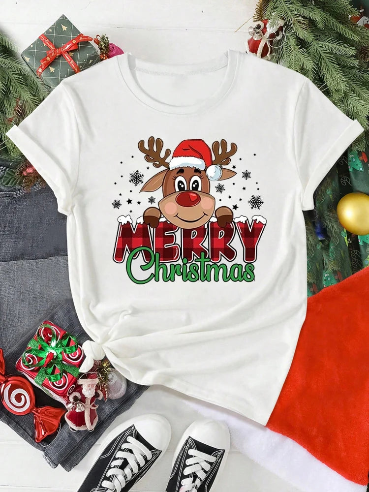 Cute Reindeer Print T-Shirt | Women's Casual T Shirts