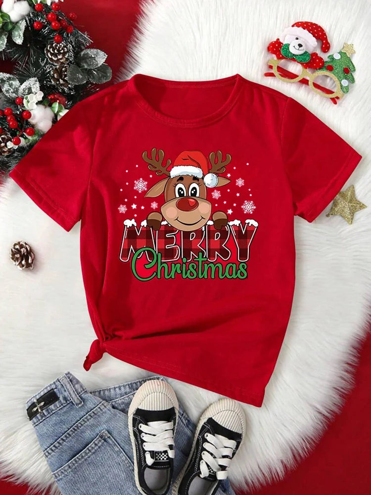 Cute Reindeer Print T-Shirt | Women's Casual T Shirts