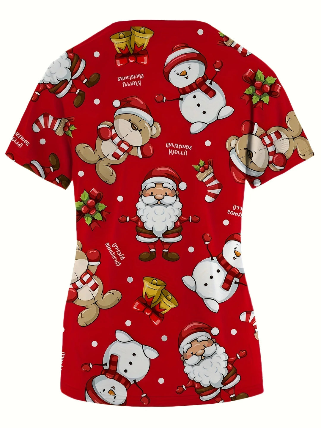 Cute Snowman Print V-Neck Top | Women's Clinical Uniform