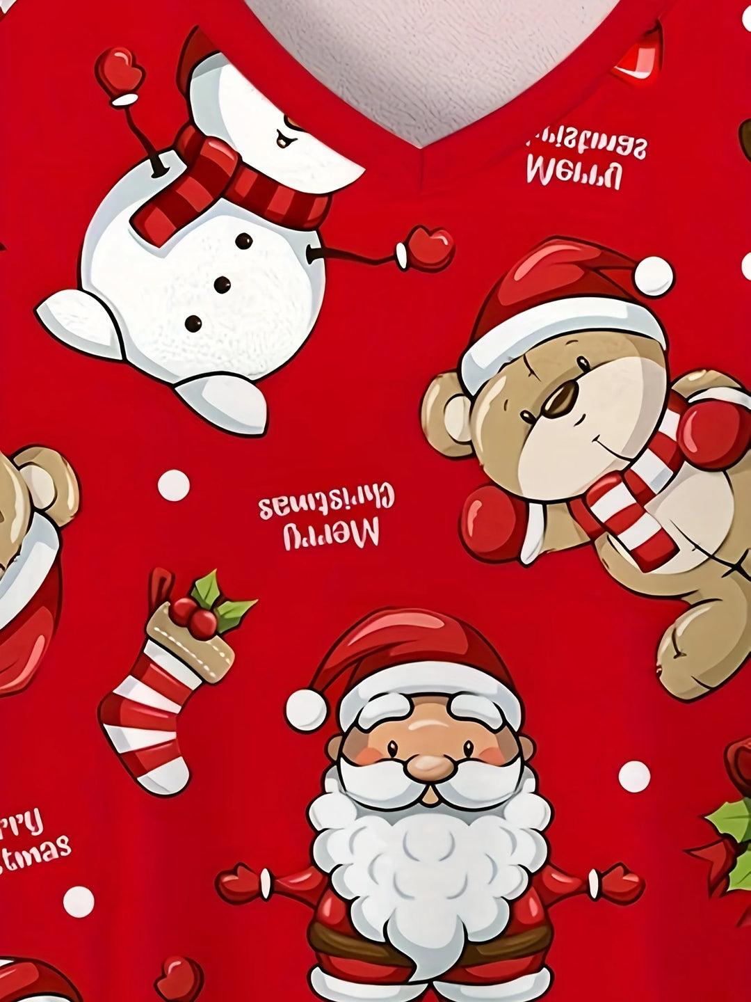 Cute Snowman Print V-Neck Top | Women's Clinical Uniform