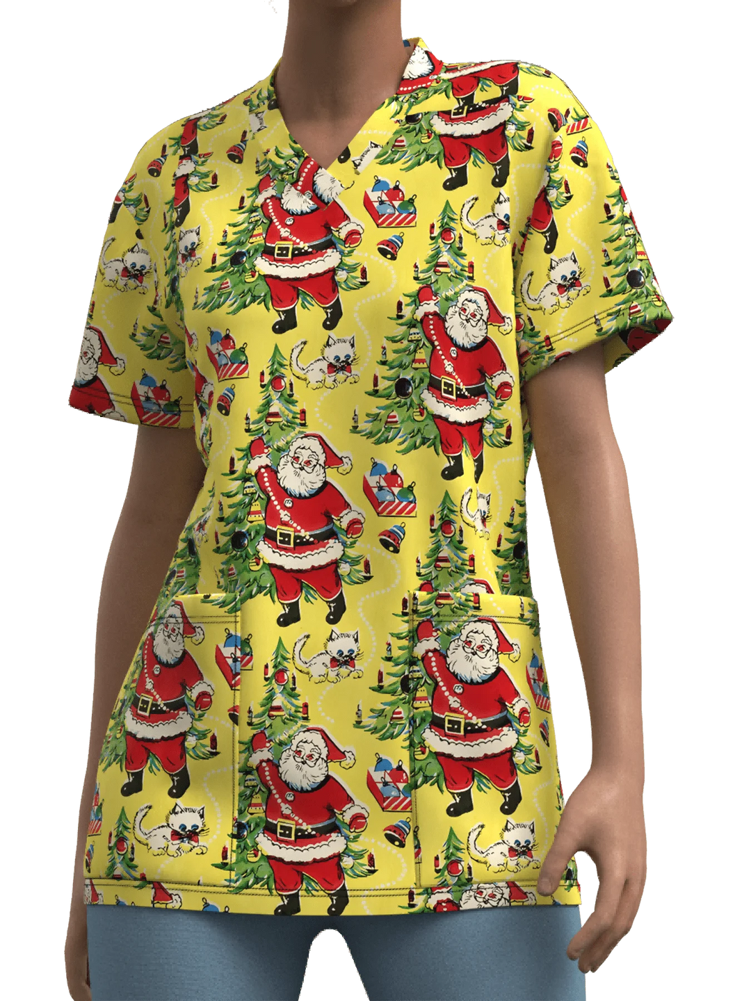 Cute Snowman Print V-Neck Top | Women's Clinical Uniform