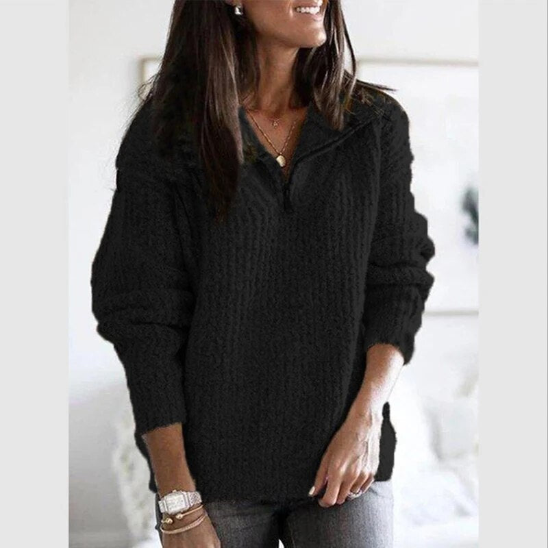 Dafina V-Neck Sweater with Zipper | Sweaters for Women