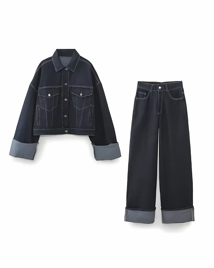 Denim Co-Ord Set | Women's Jacket and Wide-Leg Pants