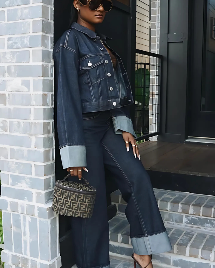 Denim Co-Ord Set | Women's Jacket and Wide-Leg Pants