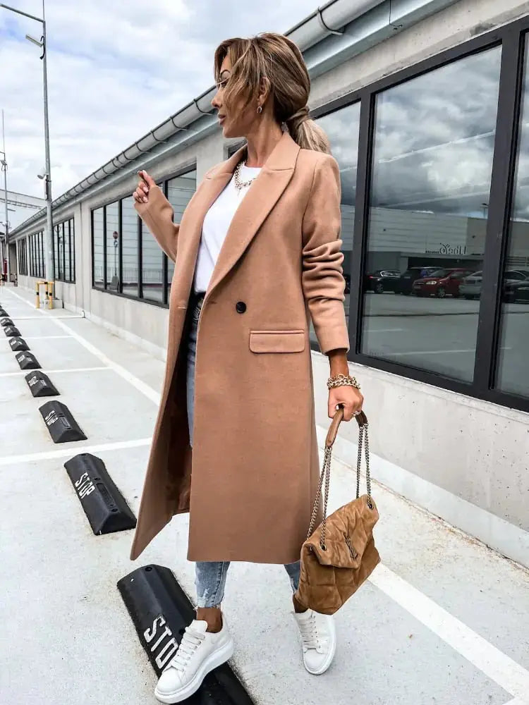 Elegant Camel Hair Trench Coat | Women’s Classic Outerwear