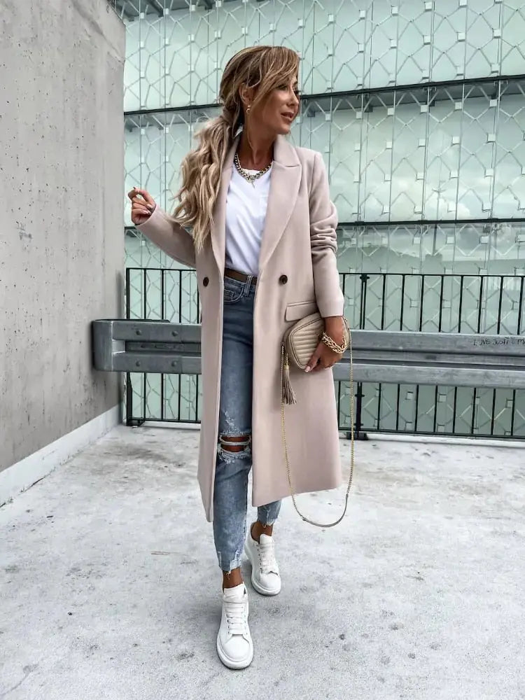 Elegant Camel Hair Trench Coat | Women’s Classic Outerwear
