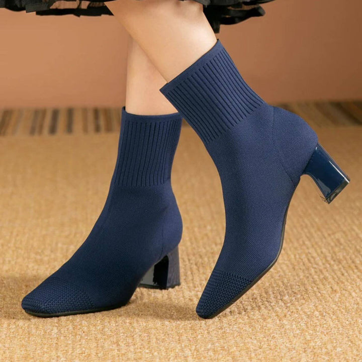 Elegant Knitted Black Ankle Boots | Women's Footwear
