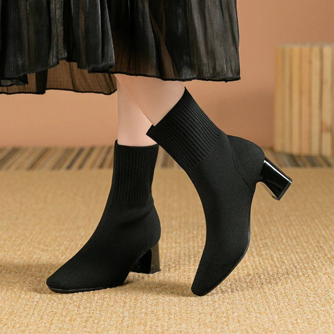 Elegant Knitted Black Ankle Boots | Women's Footwear