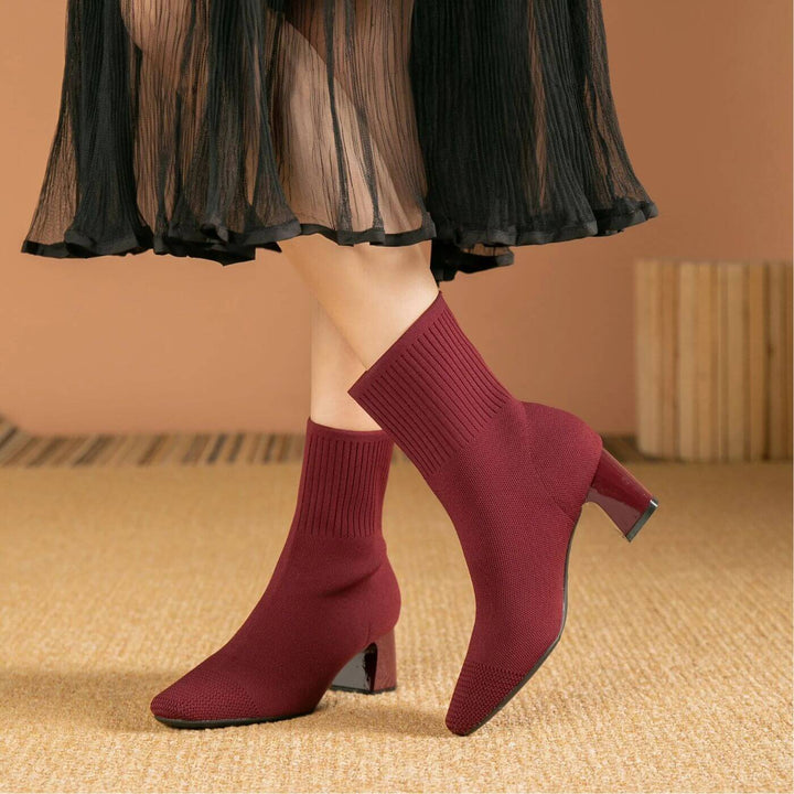 Elegant Knitted Black Ankle Boots | Women's Footwear