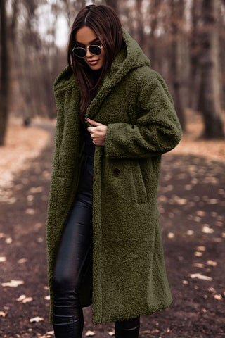 Elegant Long Teddy Coat with Hood | Women's Coat