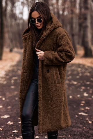 Elegant Long Teddy Coat with Hood | Women's Coat