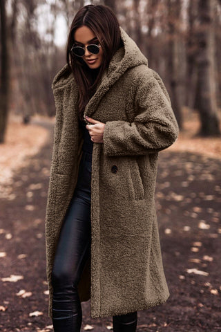 Elegant Long Teddy Coat with Hood | Women's Coat