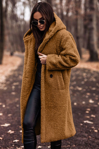 Elegant Long Teddy Coat with Hood | Women's Coat