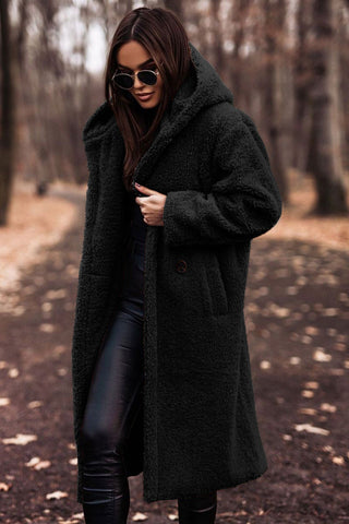 Elegant Long Teddy Coat with Hood | Women's Coat
