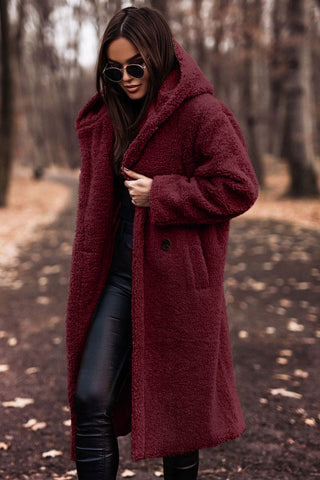 Elegant Long Teddy Coat with Hood | Women's Coat