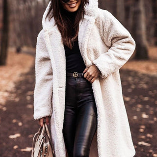 Elegant Long Teddy Coat with Hood | Women's Coat