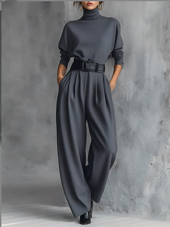 Elegant Turtleneck & Straight Trousers Set | Women's Fashion