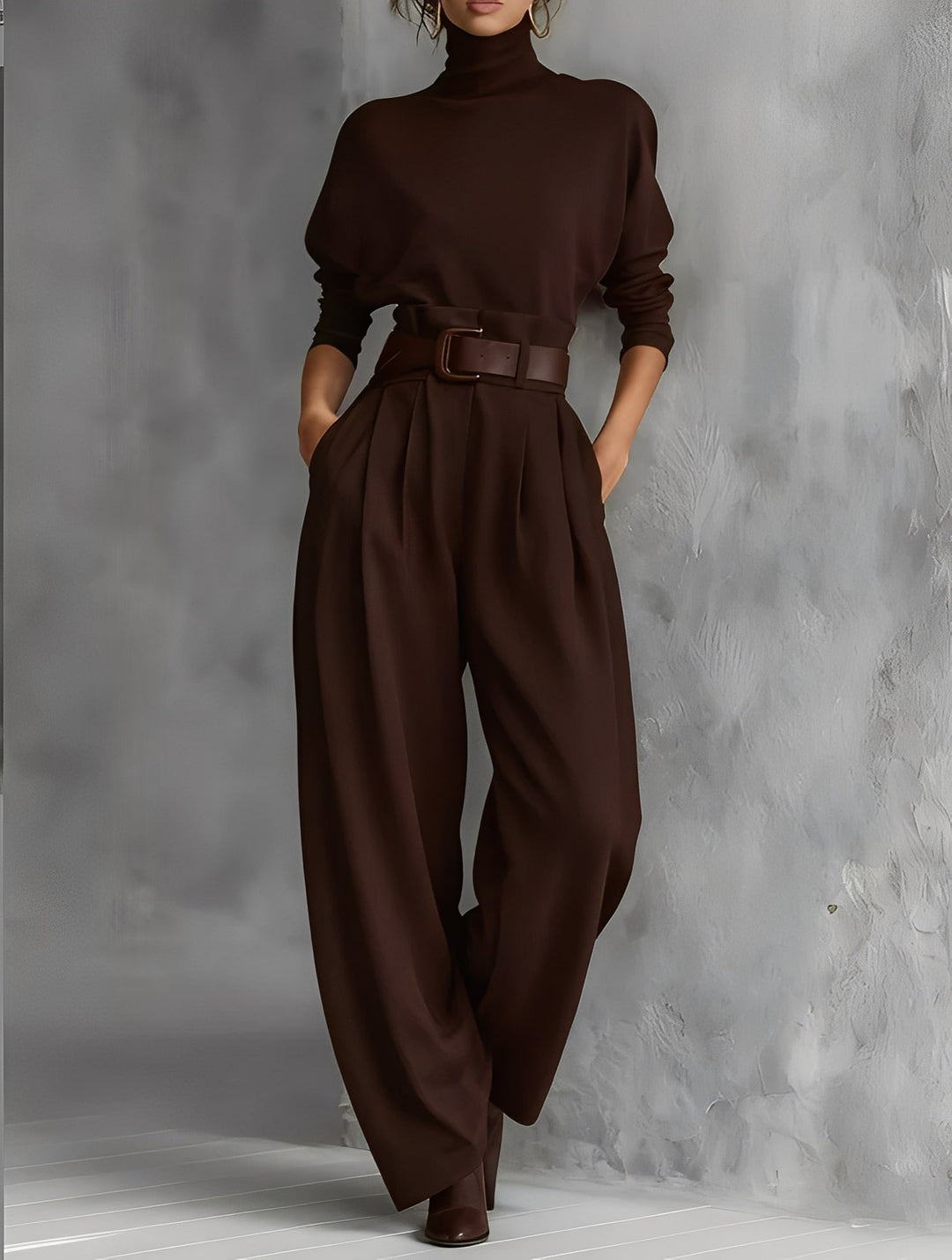 Elegant Turtleneck & Straight Trousers Set | Women's Fashion