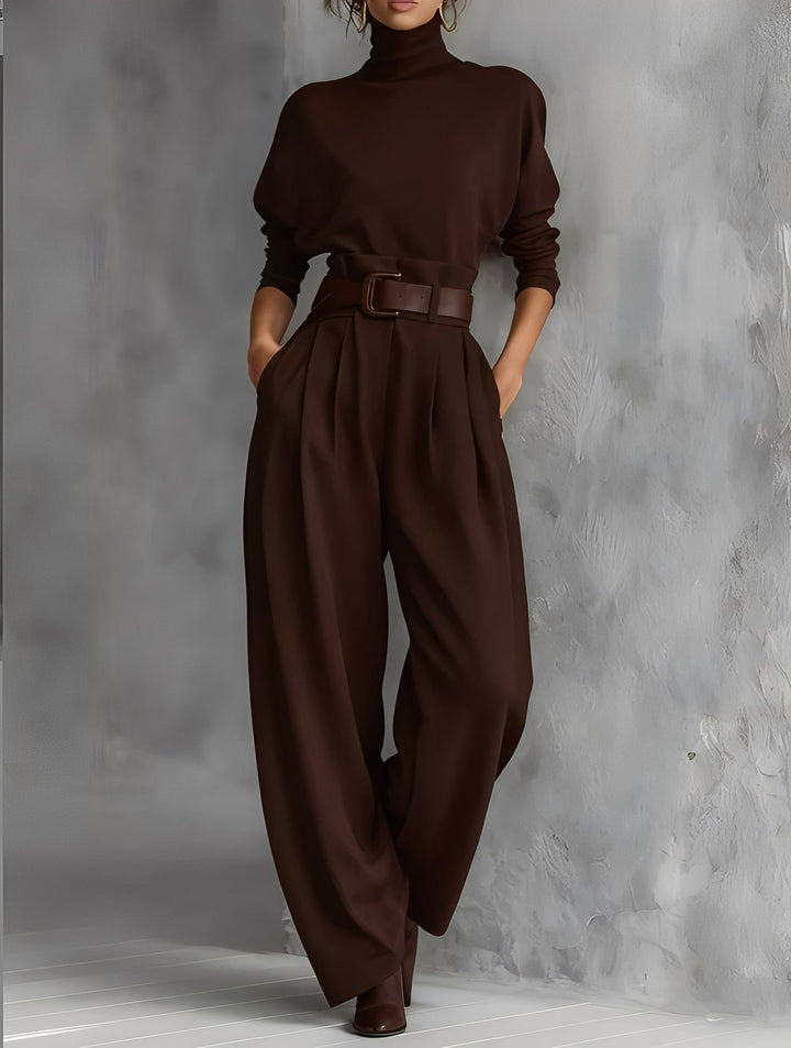 Elegant Turtleneck & Straight Trousers Set | Women's Fashion