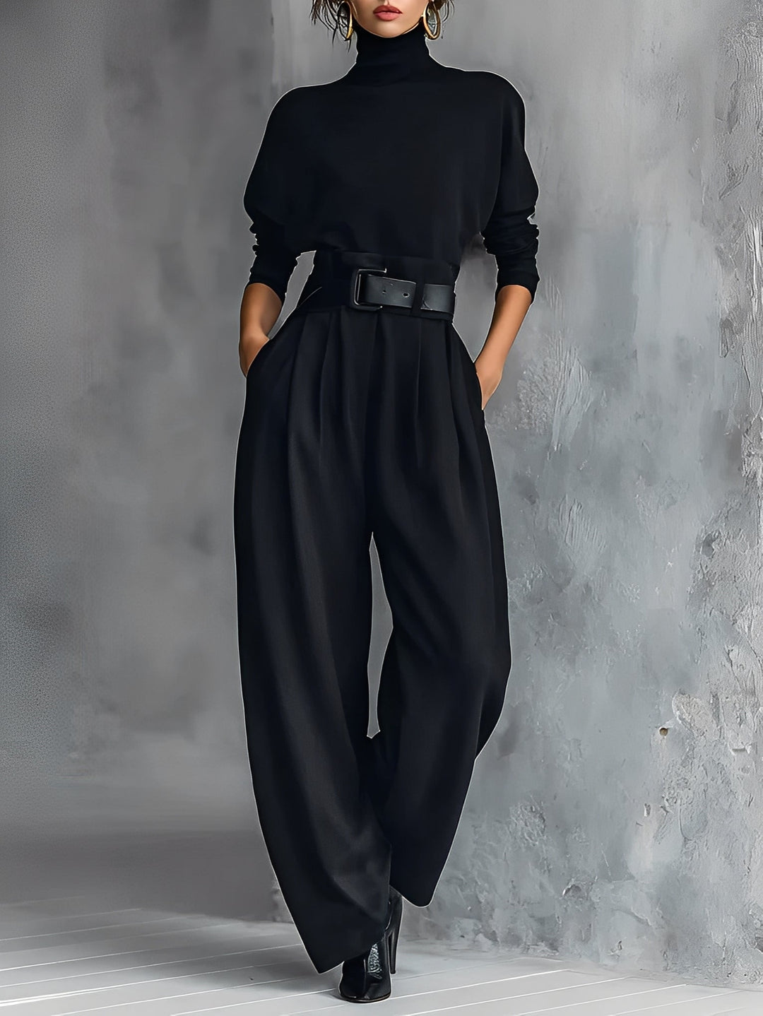 Elegant Turtleneck & Straight Trousers Set | Women's Fashion