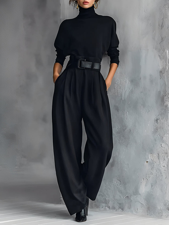 Elegant Turtleneck & Straight Trousers Set | Women's Fashion