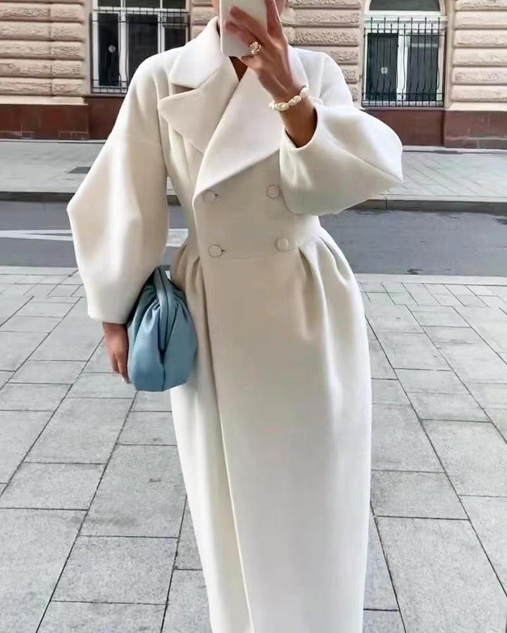 Elegant Women's Long Winter Coat with Oversized Lapel | Trench Coat