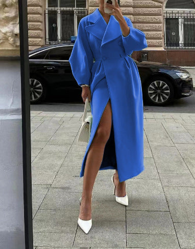 Elegant Women's Long Winter Coat with Oversized Lapel | Trench Coat