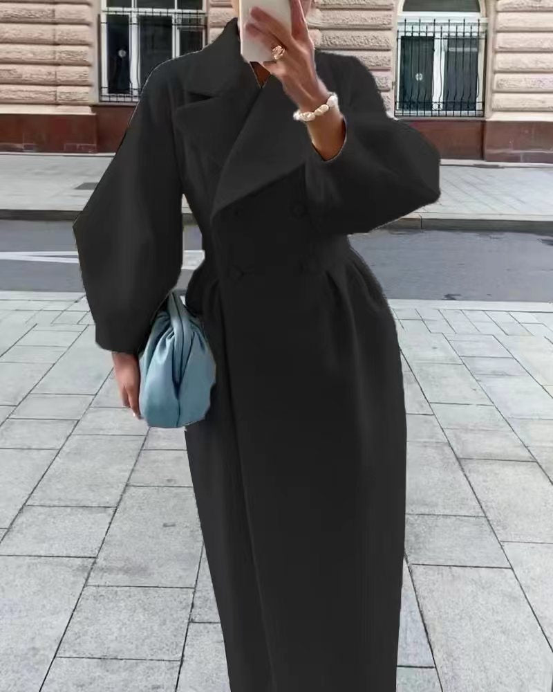 Elegant Women's Long Winter Coat with Oversized Lapel | Trench Coat