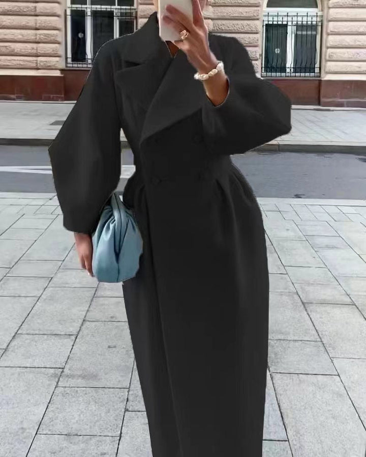 Elegant Women's Long Winter Coat with Oversized Lapel | Trench Coat