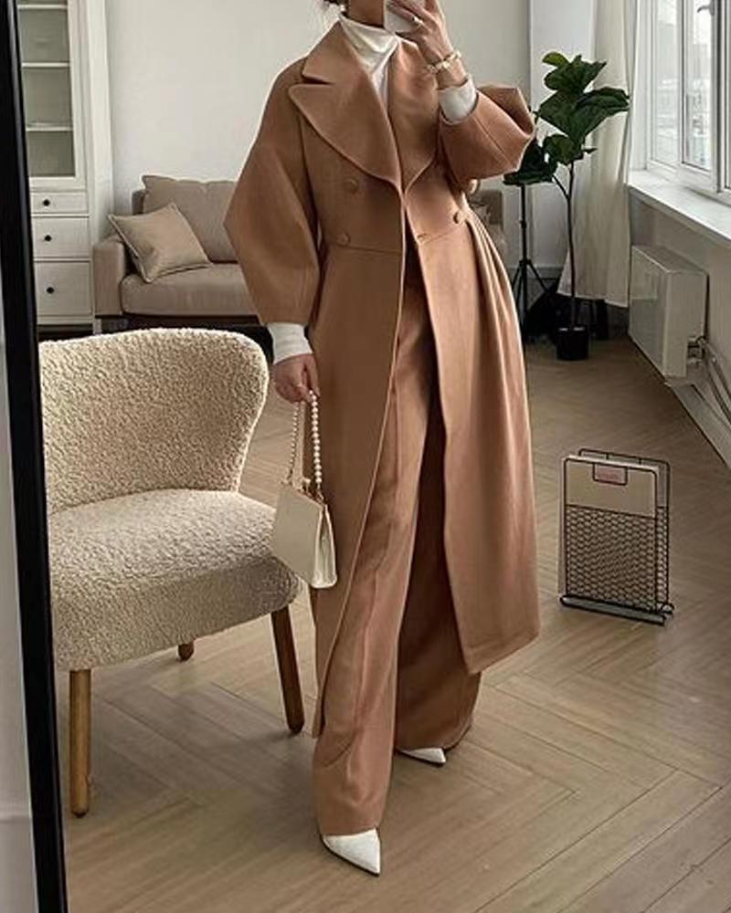 Elegant Women's Long Winter Coat with Oversized Lapel | Trench Coat