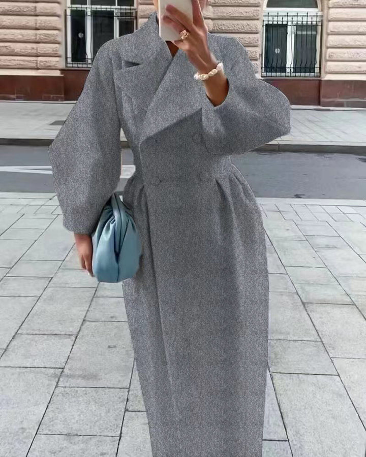 Elegant Women's Long Winter Coat with Oversized Lapel | Trench Coat