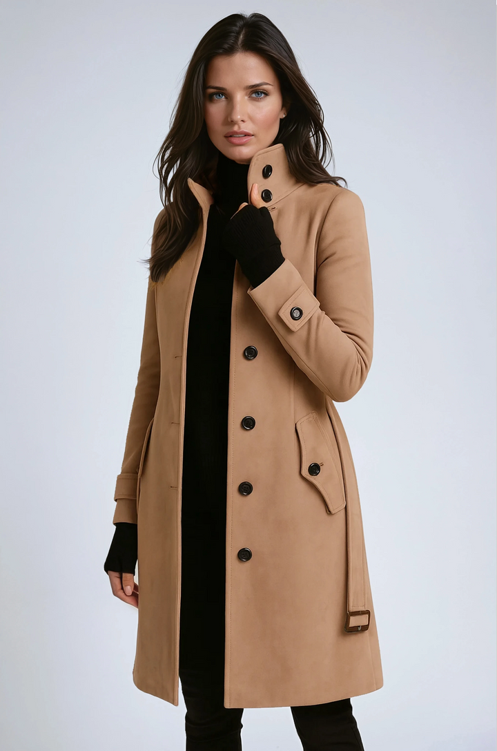 Elegant Women's Trench Coat | Winter Coat with High Collar