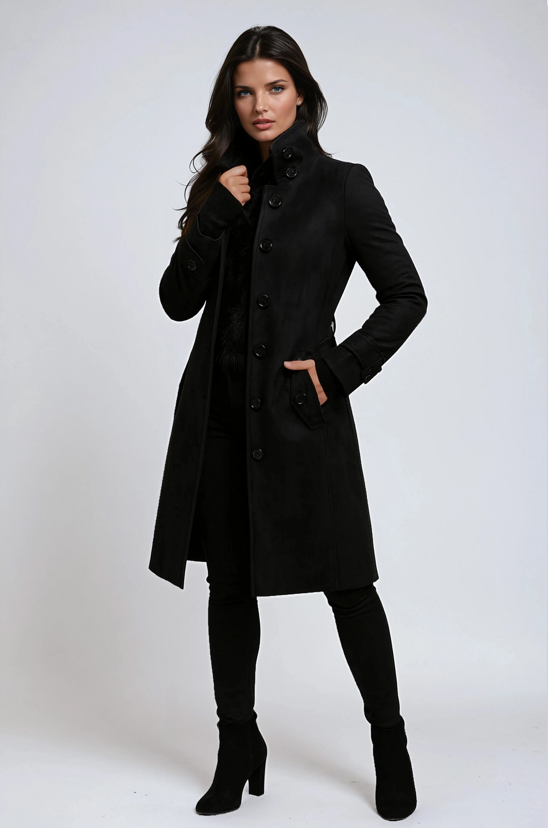 Elegant Women's Trench Coat | Winter Coat with High Collar
