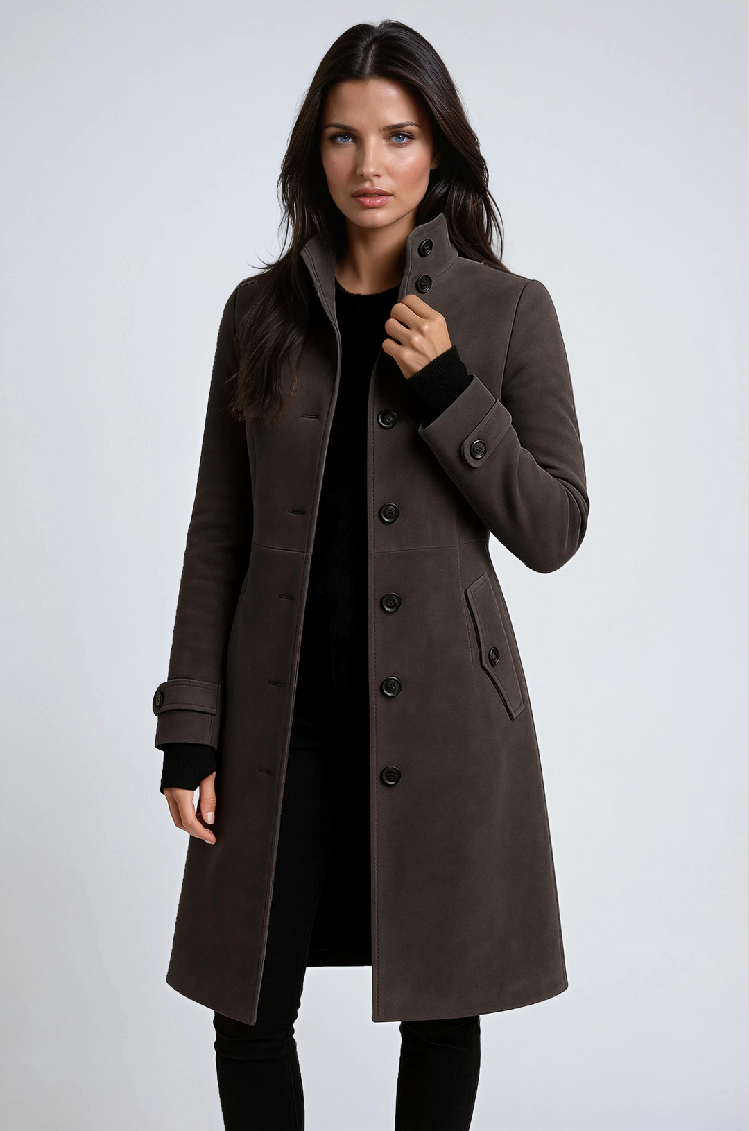 Elegant Women's Trench Coat | Winter Coat with High Collar