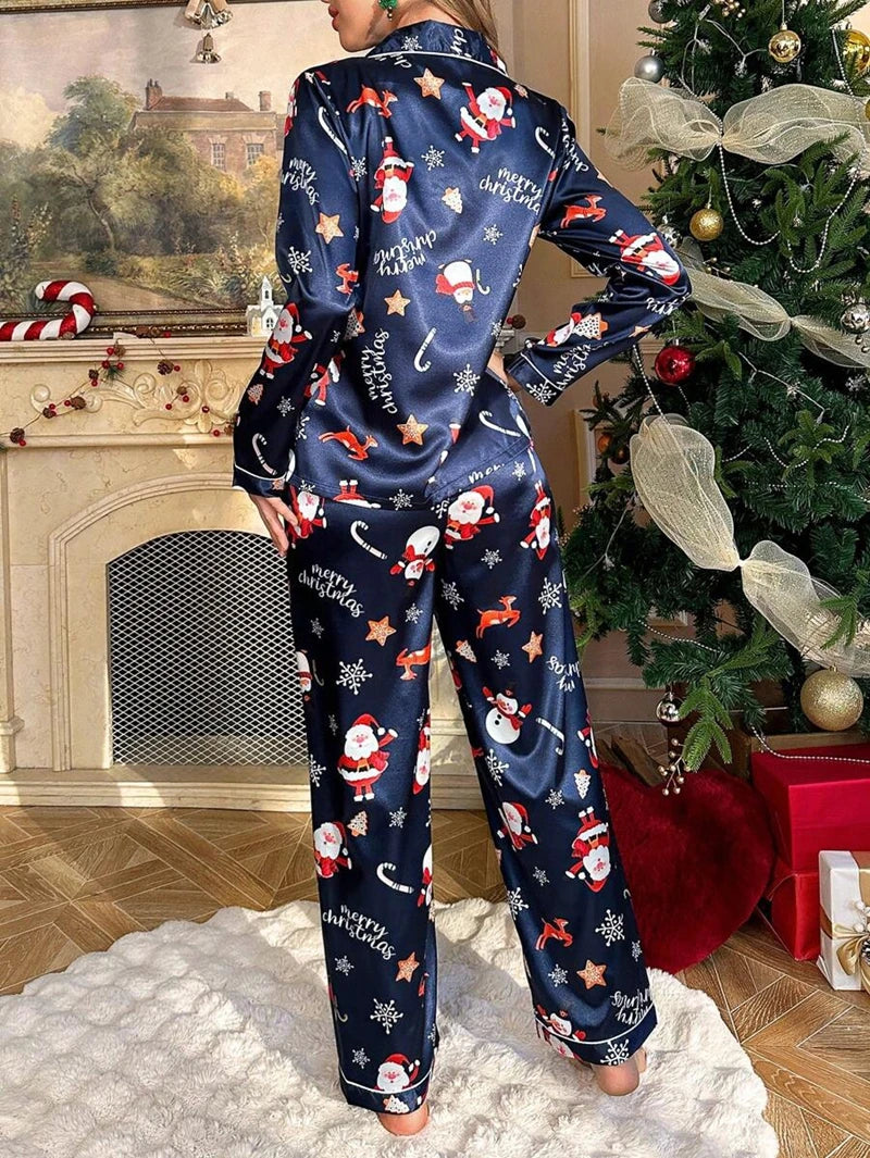 Father Christmas Satin Pajama Set | Christmas PJs for Women