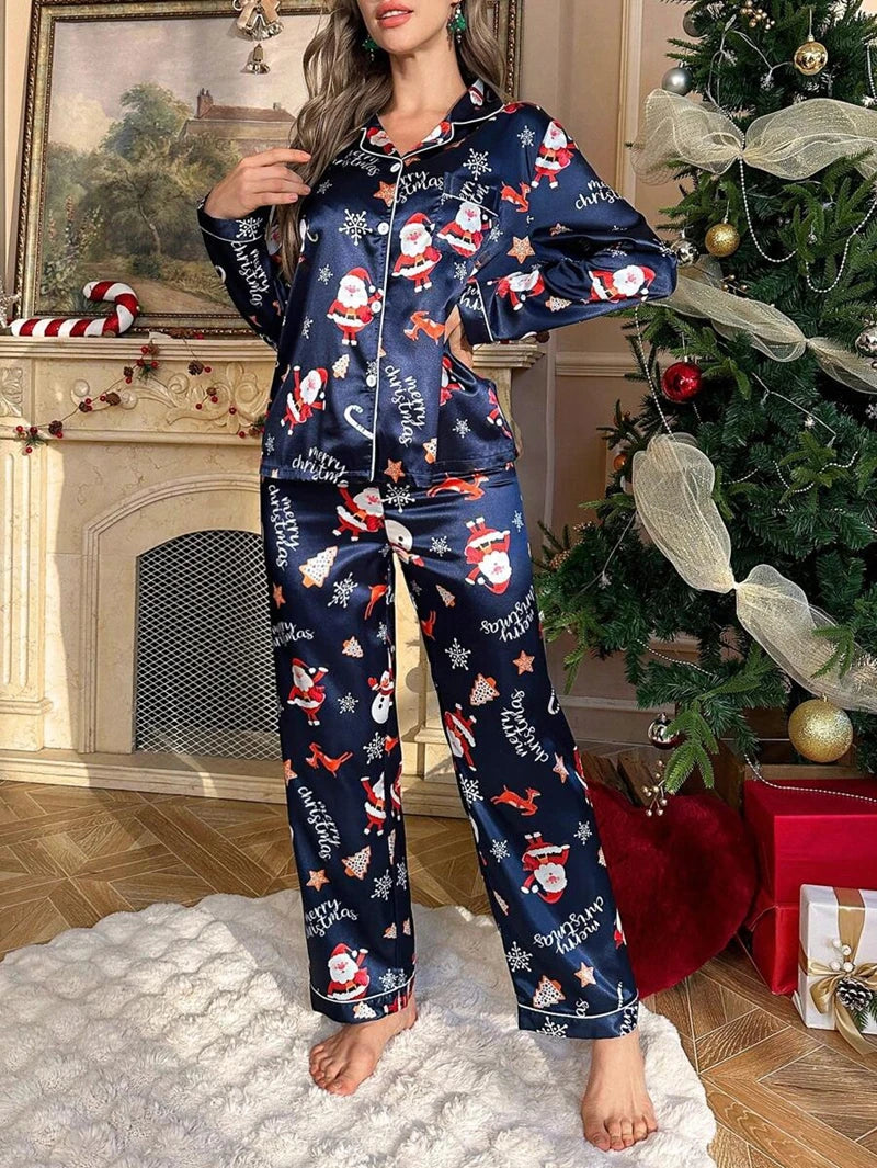 Father Christmas Satin Pajama Set | Christmas PJs for Women