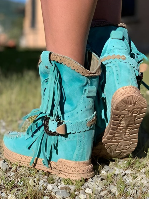 Fringed Suede Cowgirl Boots | Women's Fashion Footwear