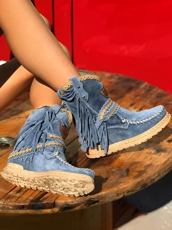 Fringed Suede Cowgirl Boots | Women's Fashion Footwear
