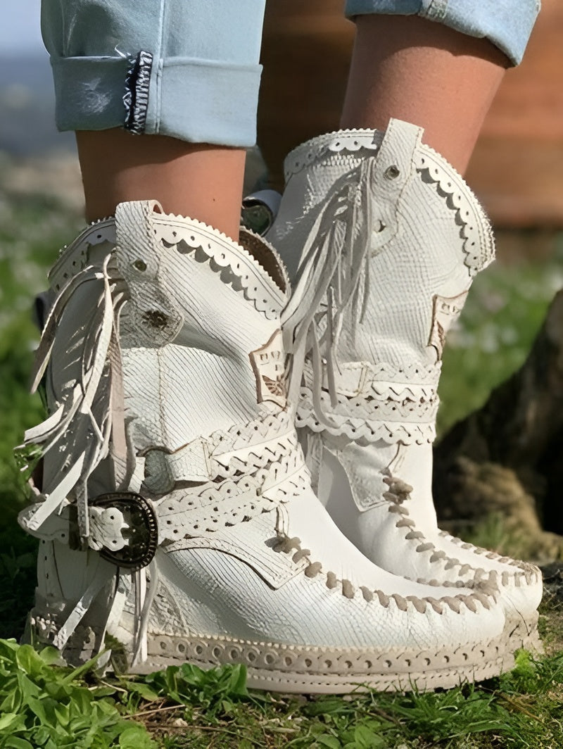 Fringed Suede Cowgirl Boots | Women's Fashion Footwear
