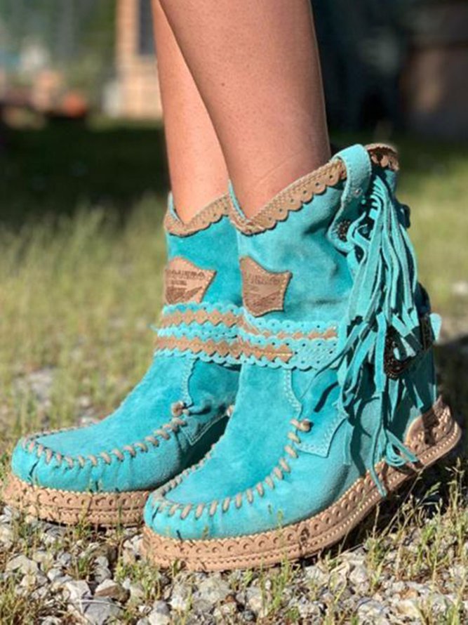Fringed Suede Cowgirl Boots | Women's Fashion Footwear