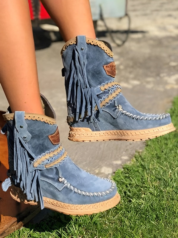 Fringed Suede Cowgirl Boots | Women's Fashion Footwear