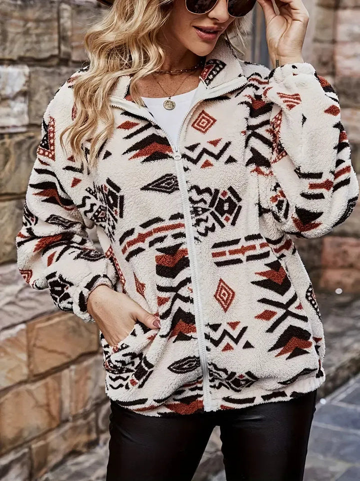 Geometric Pattern Fleece Jacket | Women's Jacket