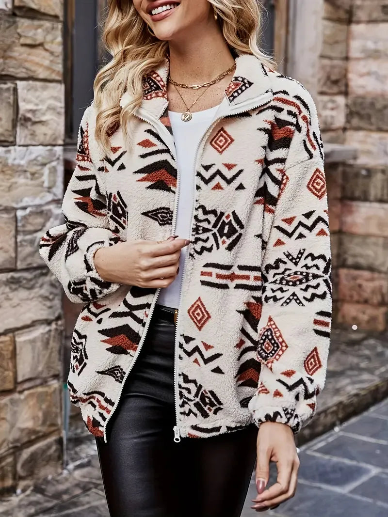 Geometric Pattern Fleece Jacket | Women's Jacket
