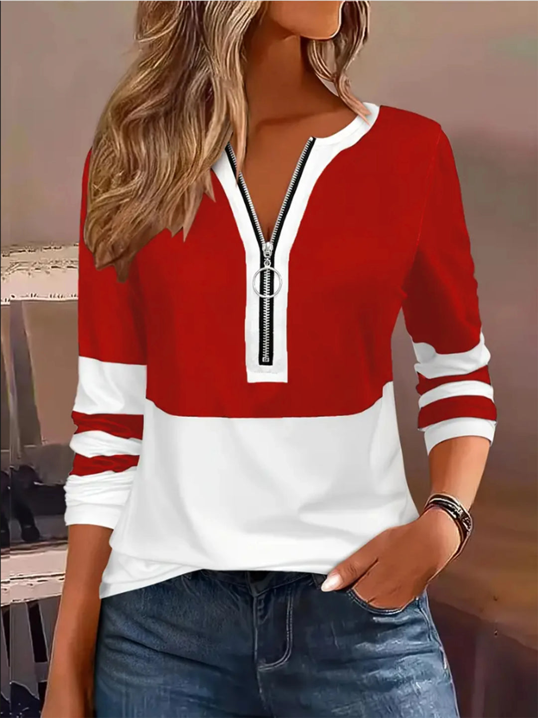 Geometric Stripes Plus Size T Shirt | Long Sleeve Tee for Women