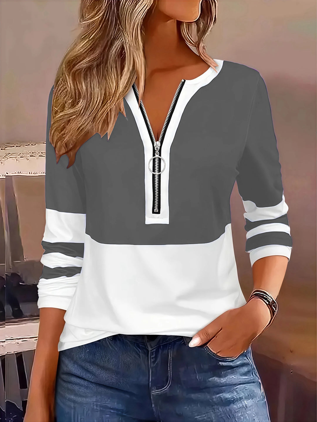 Geometric Stripes Plus Size T Shirt | Long Sleeve Tee for Women