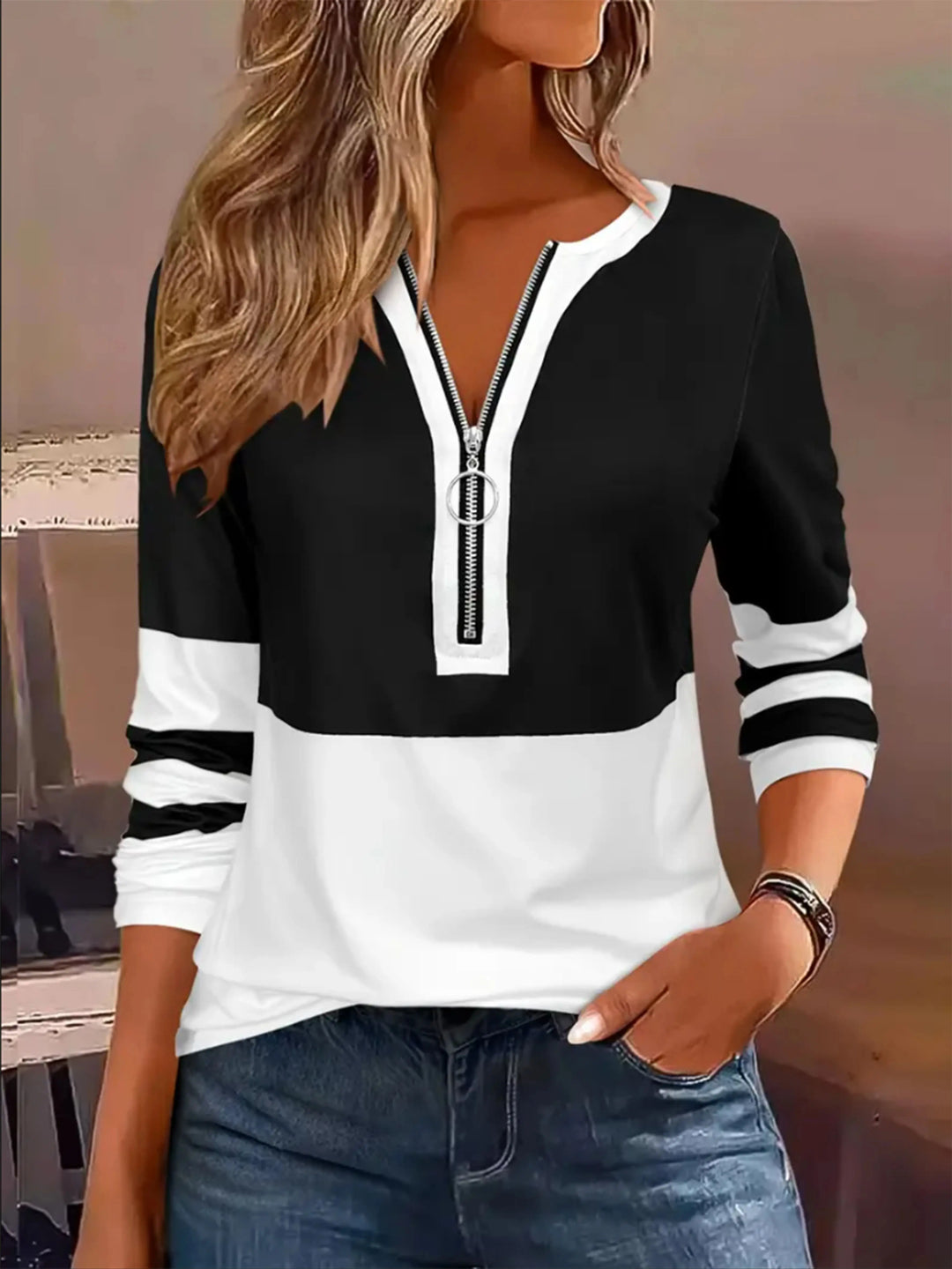 Geometric Stripes Plus Size T Shirt | Long Sleeve Tee for Women