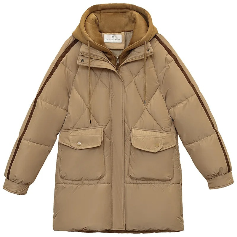 Gisela | Women's Quilted Puffer Jacket in Khaki Stripes