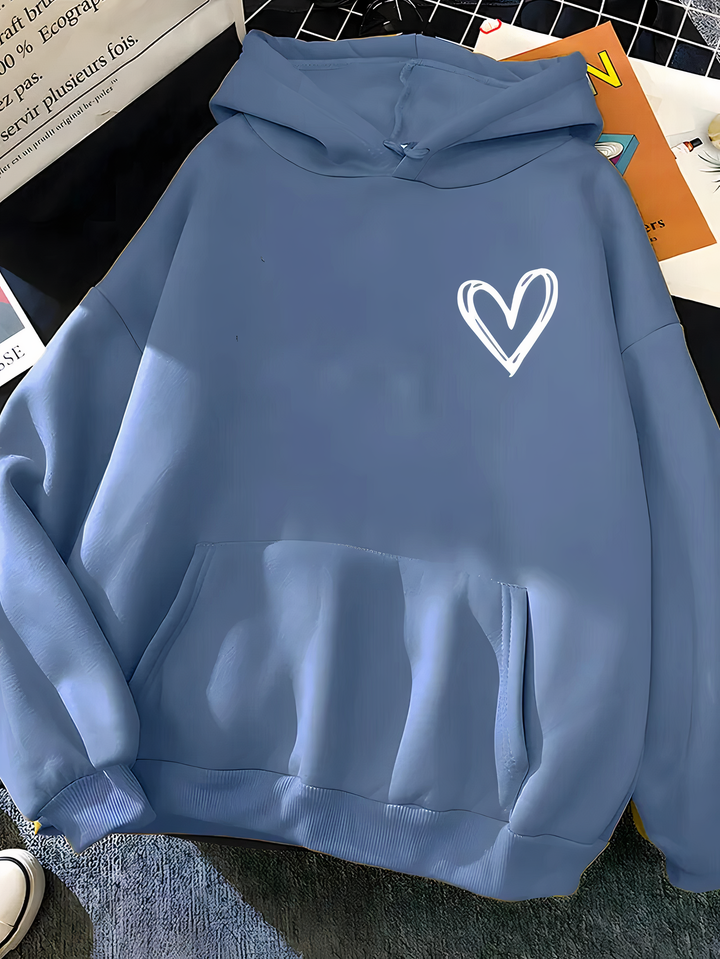 Heart Print Hoodie | Women's Casual Fashion Sweater 0