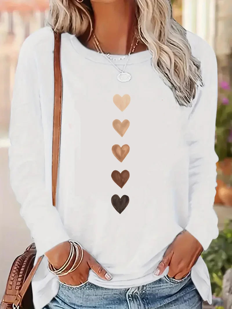 Heart Print Long Sleeve Shirt | Women's Graphic Tee
