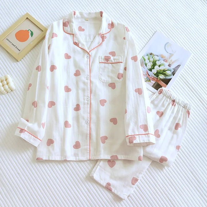 Heart Print Pajama Set | Women's Long Sleeve Pajamas 0